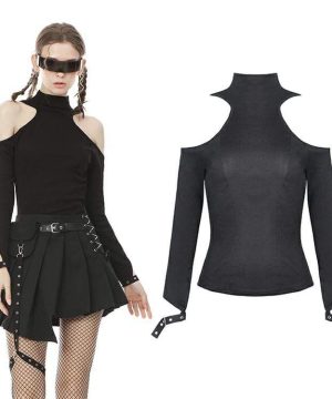 Damen-T-Shirt mit Punk-Ausschnitt und langen Ärmeln - Gothic Shop