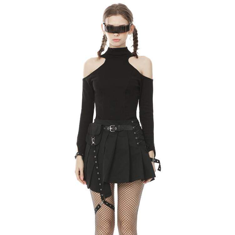 Damen-T-Shirt mit Punk-Ausschnitt und langen Ärmeln - Gothic Shop