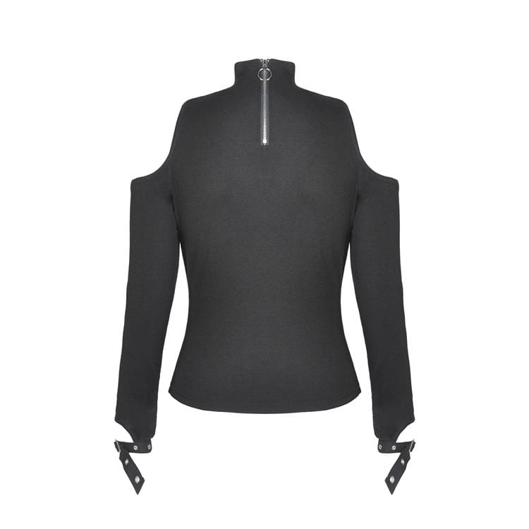 Damen-T-Shirt mit Punk-Ausschnitt und langen Ärmeln - Gothic Shop