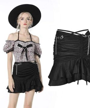 Punk-Kordelzug Falbala für Damen in Schwarz, kurzer Rock - Gothic Shop