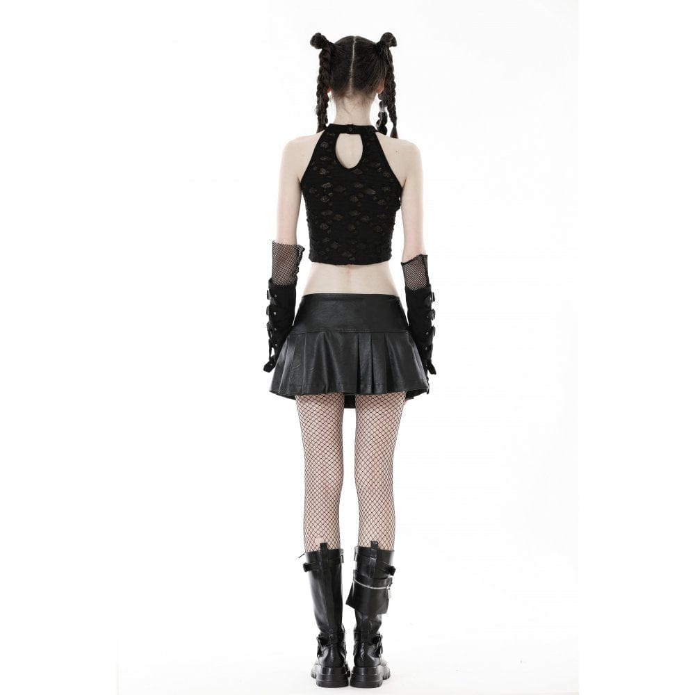 Damen-Tanktop mit Punk-Ösenriemen und Rissen - Gothic Shop