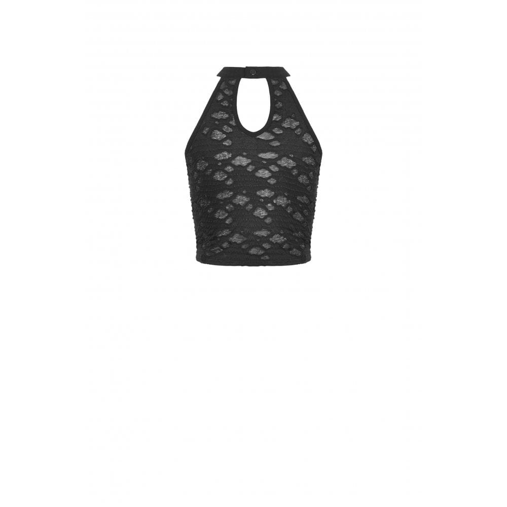 Damen-Tanktop mit Punk-Ösenriemen und Rissen - Gothic Shop
