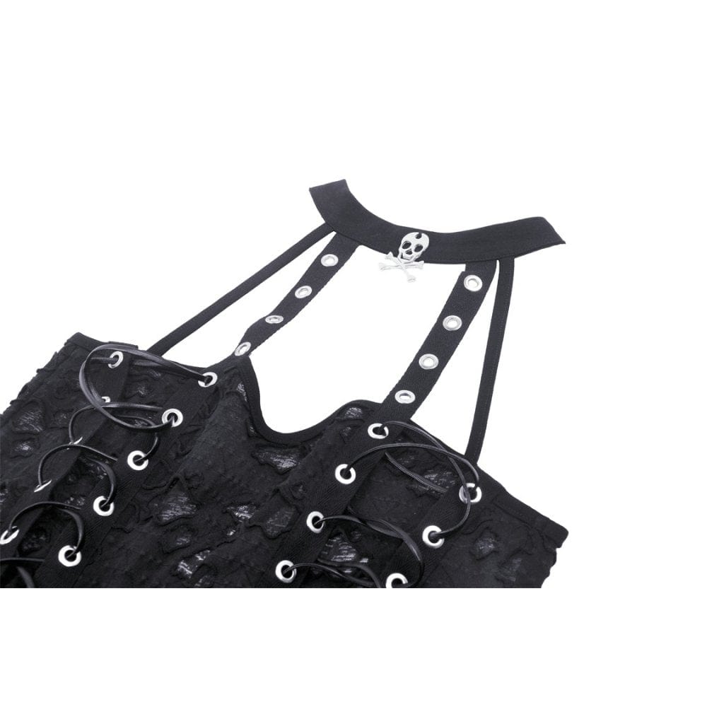 Damen-Tanktop mit Punk-Ösenriemen und Rissen - Gothic Shop