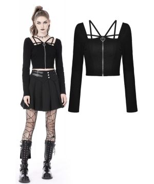 Damen-Crop-Top mit Punk-Herz-Reißverschluss - Gothic Shop