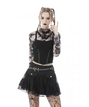 Hochgeschlossenes Punk-Crop-Top für Damen mit Batikmuster - Gothic Shop
