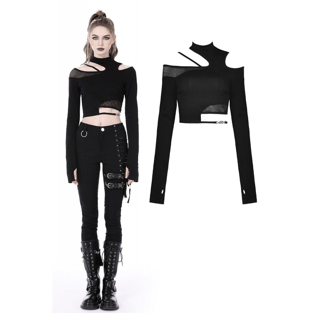 Punk-Top mit unregelmäßigen Ausschnitten und Splice-Motiv für Damen - Gothic Shop