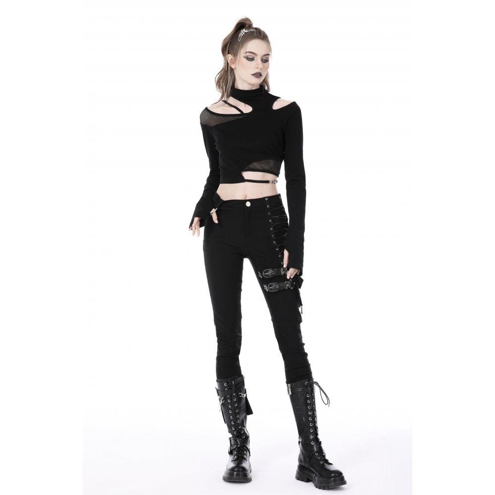 Punk-Top mit unregelmäßigen Ausschnitten und Splice-Motiv für Damen - Gothic Shop