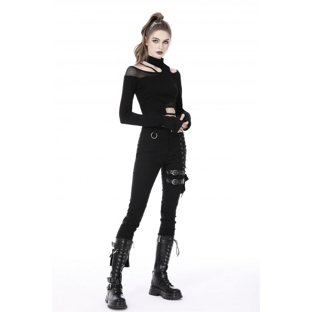 Punk-Top mit unregelmäßigen Ausschnitten und Splice-Motiv für Damen - Gothic Shop