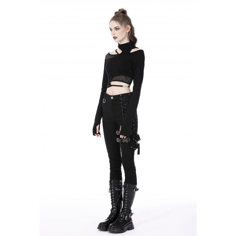 Punk-Top mit unregelmäßigen Ausschnitten und Splice-Motiv für Damen - Gothic Shop