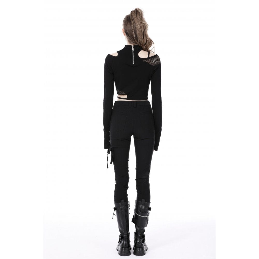 Punk-Top mit unregelmäßigen Ausschnitten und Splice-Motiv für Damen - Gothic Shop