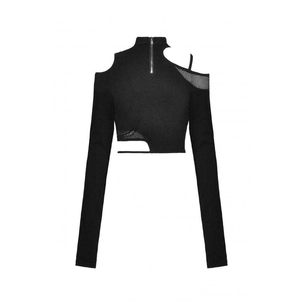 Punk-Top mit unregelmäßigen Ausschnitten und Splice-Motiv für Damen - Gothic Shop