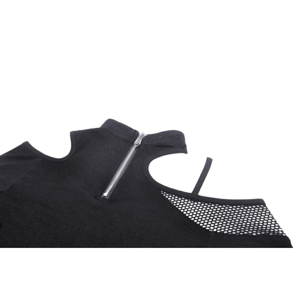 Punk-Top mit unregelmäßigen Ausschnitten und Splice-Motiv für Damen - Gothic Shop