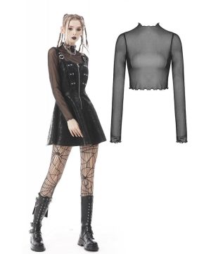 Transparentes Punk-Oberteil mit unregelmäßigem Netzstoff für Damen - Gothic Shop