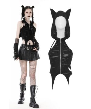 Unregelmäßig zerrissene Punk-Weste für Damen mit Kapuze - Gothic Shop