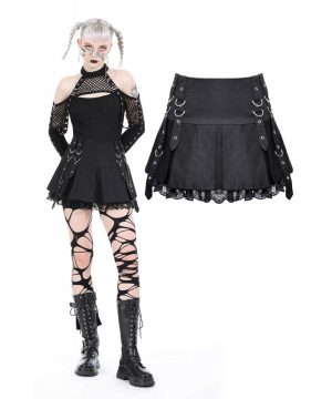 Punk-Faltenrock mit Spitzenspleiß für Damen - Gothic Shop