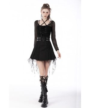 Damen-Punk-Top mit Schnürung, transparentem, langärmeligem Netzstoff - Gothic Shop