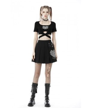 Kurzärmliges Crop-Top mit Punk-Love-Herz-Motiv für Damen - Gothic Shop