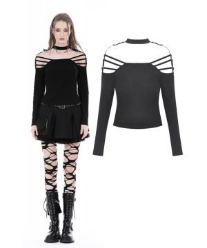 Schulterfreie Punk-Bluse mit Schnalle für Damen - Gothic Shop