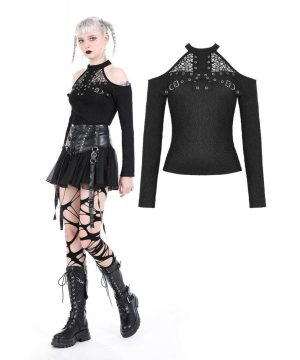 Schulterfreies, gerüschtes Punk-Hemd für Damen - Gothic Shop