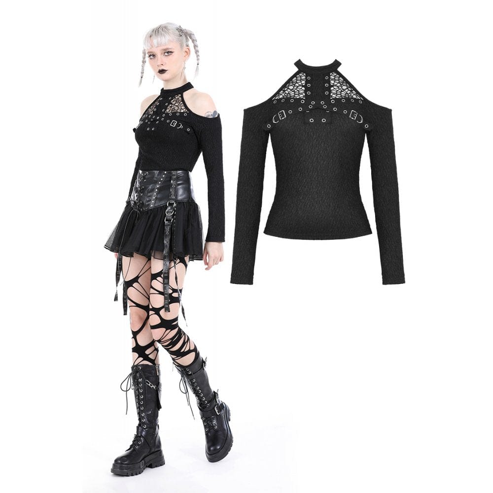 Schulterfreies, gerüschtes Punk-Hemd für Damen - Gothic Shop