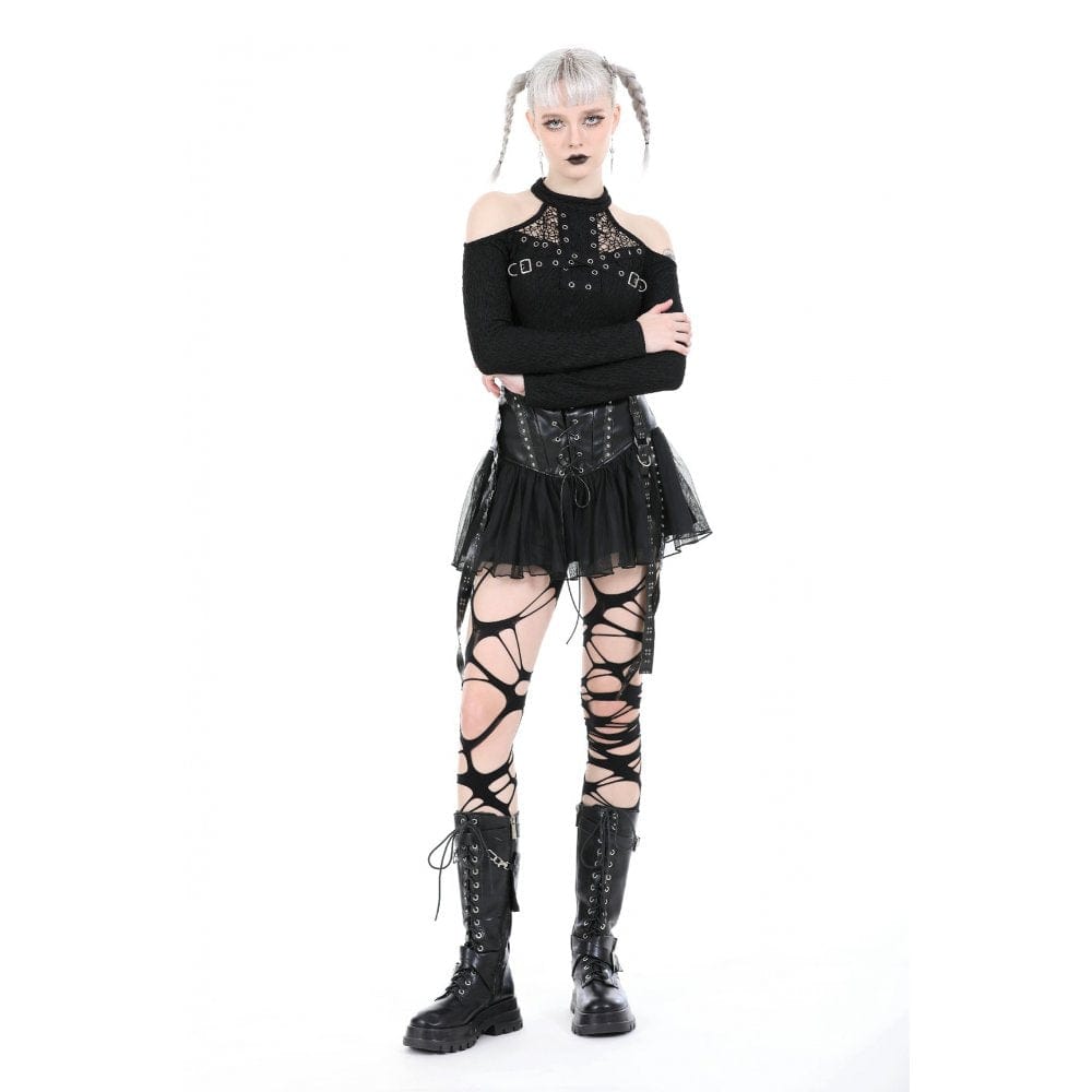Schulterfreies, gerüschtes Punk-Hemd für Damen - Gothic Shop