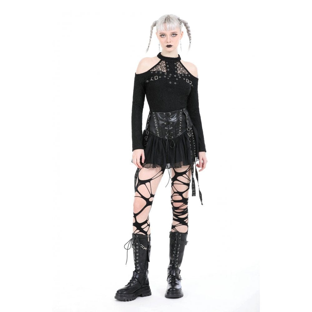 Schulterfreies, gerüschtes Punk-Hemd für Damen - Gothic Shop