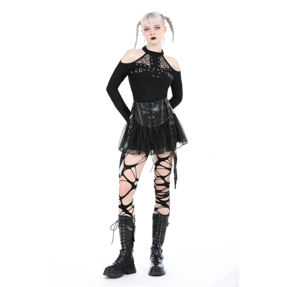 Schulterfreies, gerüschtes Punk-Hemd für Damen - Gothic Shop