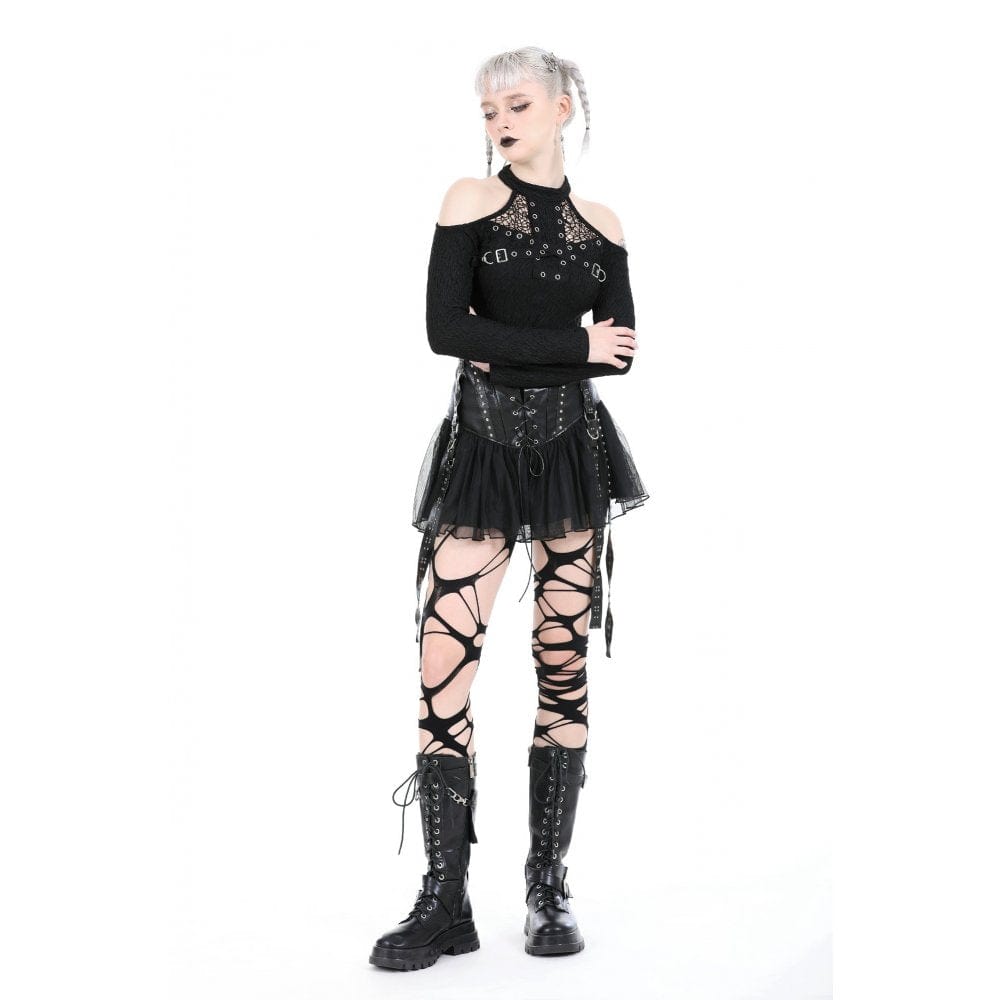 Schulterfreies, gerüschtes Punk-Hemd für Damen - Gothic Shop