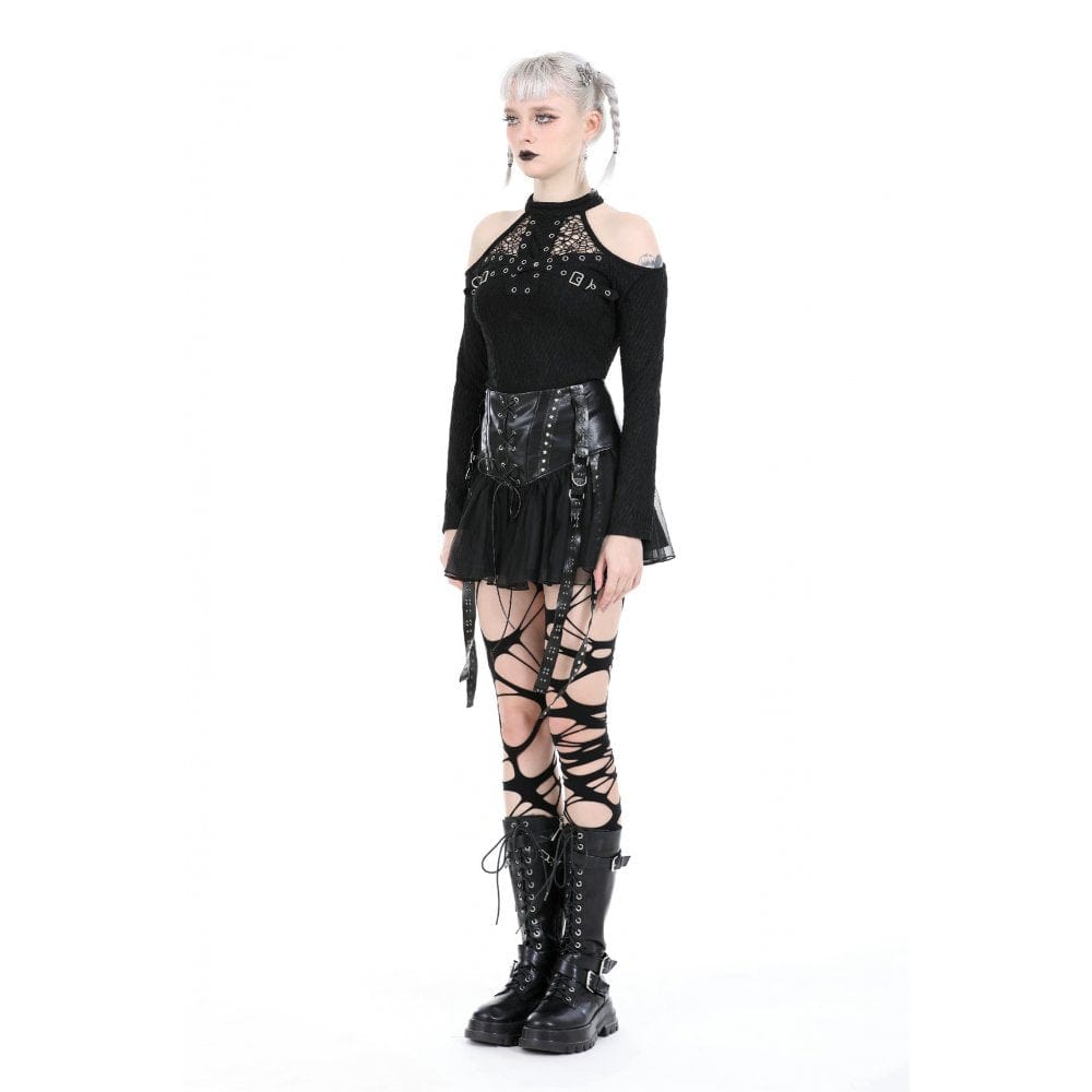 Schulterfreies, gerüschtes Punk-Hemd für Damen - Gothic Shop