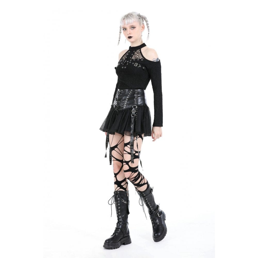Schulterfreies, gerüschtes Punk-Hemd für Damen - Gothic Shop