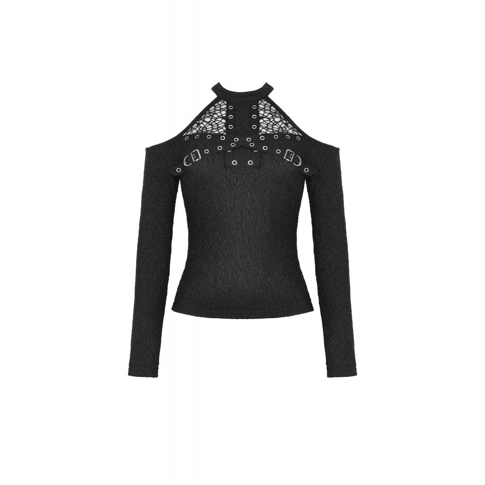 Schulterfreies, gerüschtes Punk-Hemd für Damen - Gothic Shop