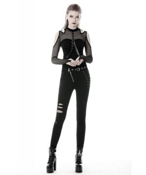 Schulterfreie Punk-Oberteile mit sexy Mech-Ärmeln für Damen - Gothic Shop