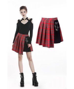 Punk-rot karierter Faltenrock für Damen - Gothic Shop