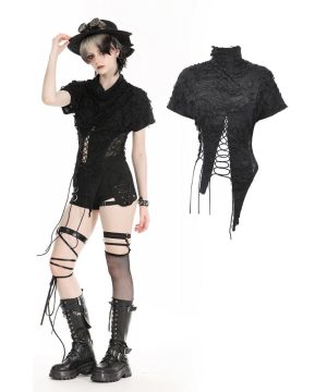 Damen-Punk-Crop-Top mit zerrissener Schnürung und Schnürung - Gothic Shop