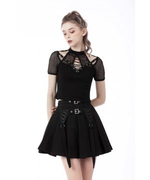 Kurzärmliges Netzoberteil mit Punkrock-Ausschnitt für Damen - Gothic Shop