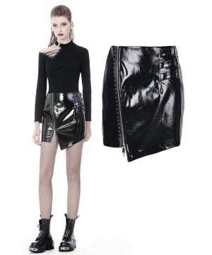 Damen-Punk-Röcke aus glänzendem, unregelmäßigem PU mit kurzem Po und engem Po - Gothic Shop