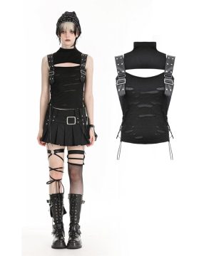 Damen-Punk-Weste mit Stehkragen und Rissen - Gothic Shop