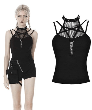 Punk Star Net Splicing Tank Tops für Damen - Gothic Shop