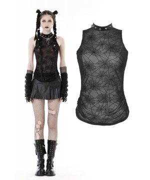 Damen-Punk-Spinnen-Mesh-Top mit Nieten - Gothic Shop