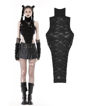 Damen-Punk-Rollkragenpullover mit zerrissenen Trägern - Gothic Shop
