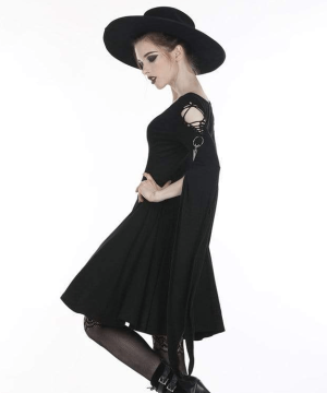 Damen-Punk-Hohlkleider mit V-Ausschnitt und langen, geschlitzten Ärmeln - Gothic Shop