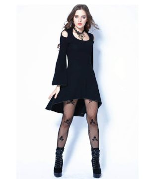 Kurzes schwarzes Cold-Shoulder-Kleid für Damen - Gothic Shop