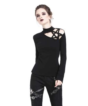 Kurzes schwarzes Gothic-Top von Star für Damen - Gothic Shop