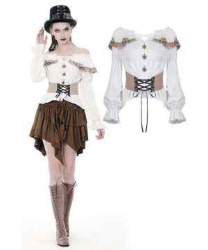 Schulterfreie Steampunk-Oberteile mit Bandage-Taille für Damen - Gothic Shop