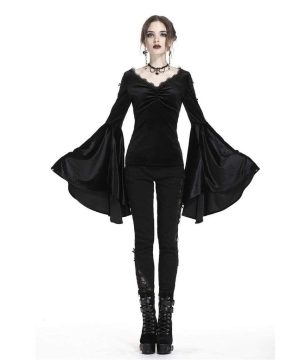 Damen-Velours-Gothic-Top mit Volantärmeln - Gothic Shop