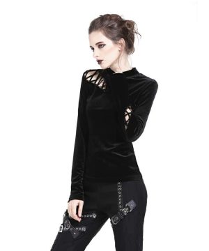 Damen-Velours-Top mit Stehkragen - Gothic Shop