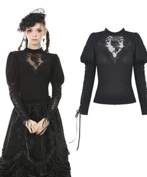 Vintage-Gothic-Hemden mit durchsichtiger Blumenspitze für Damen - Gothic Shop