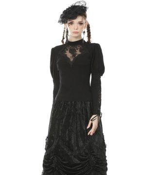 Vintage-Gothic-Hemden mit durchsichtiger Blumenspitze für Damen - Gothic Shop