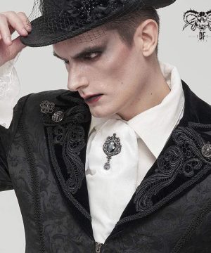Herren-Krawatte im Gothic-Stil mit Blumenmuster und Kristallsteinen, weiß - Gothic Shop