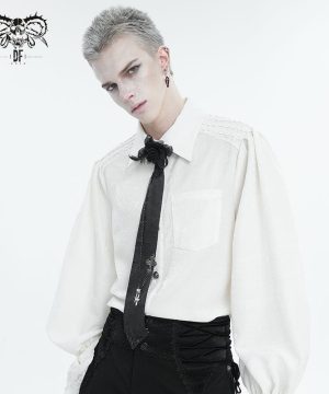Herren-Gothic-Krawatte mit Rosenfedern und Kreuzkette - Gothic Shop